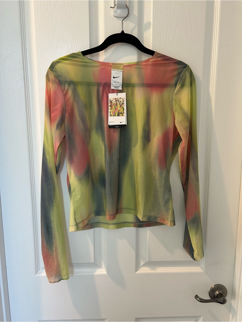 Nike Women's Long Sleeve Tie-Dye Sheer Top - Yellow, Green, Coral